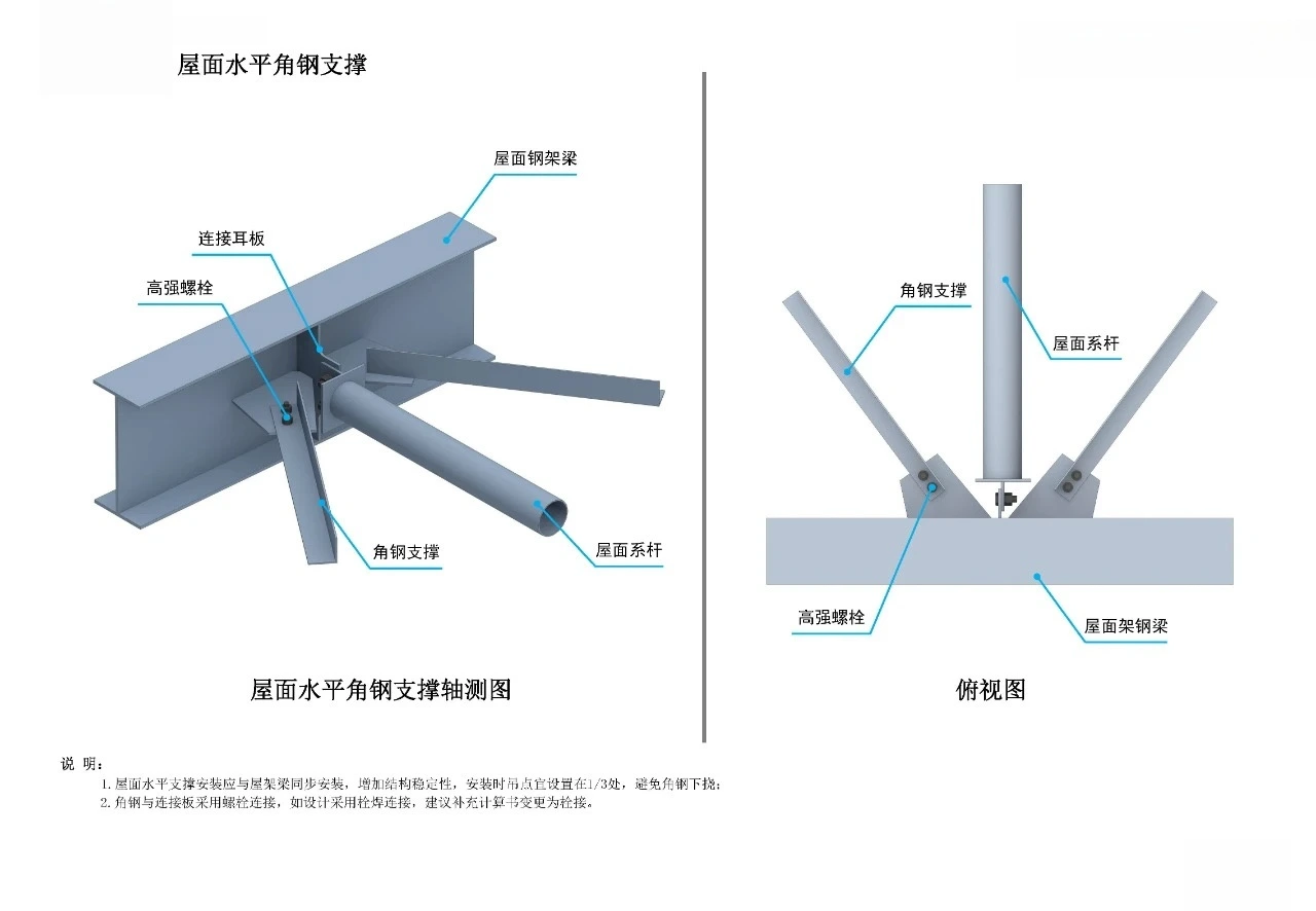 Isometric view of roof horizontal angle steel bracing